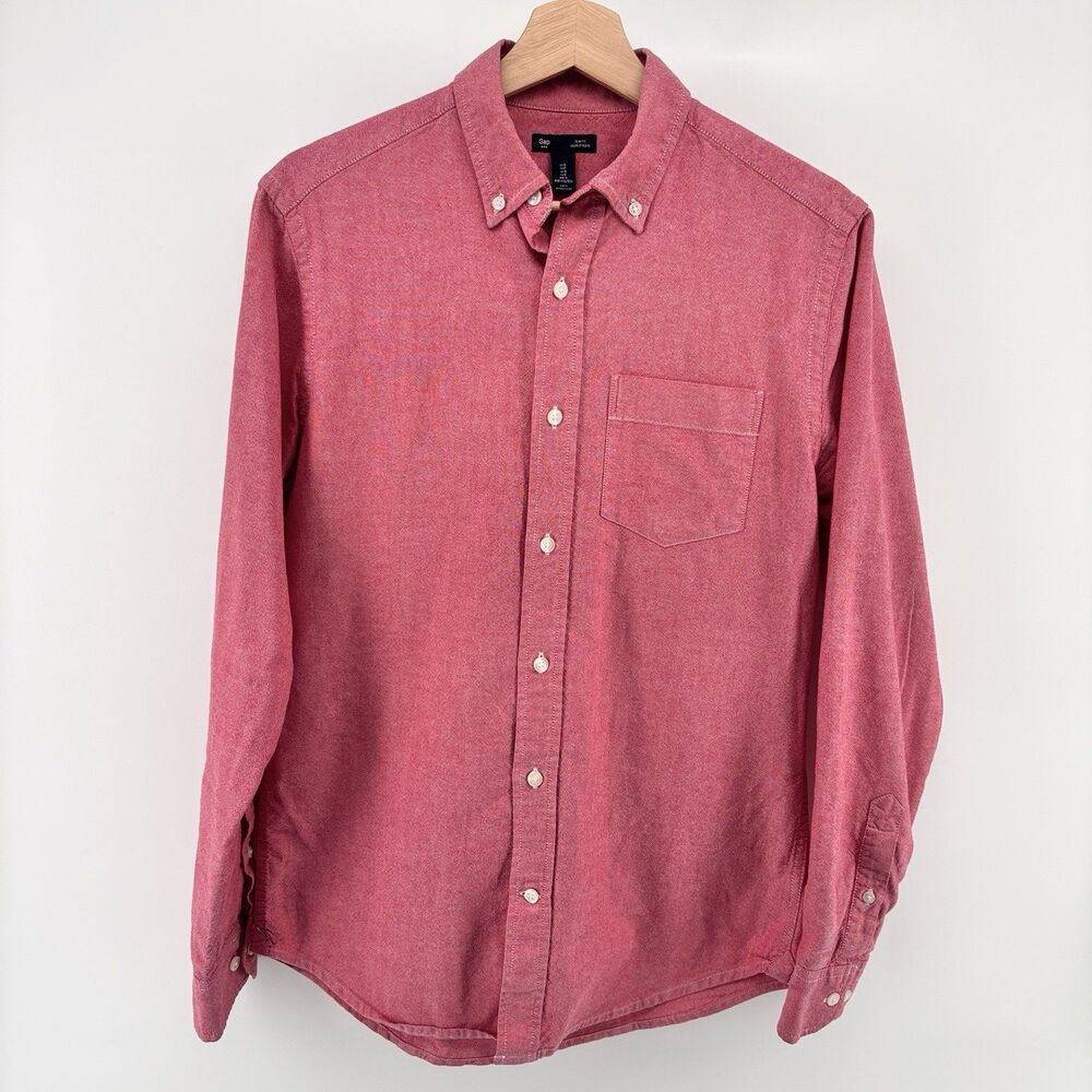 GAP Men’s Slim Fit Long Sleeve Button Down Shirt Red Cotton Size S